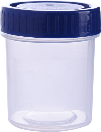 Abdos Sample Container, Plastic Cups with Lids, 60 ml, Blue Cap, 400/Case