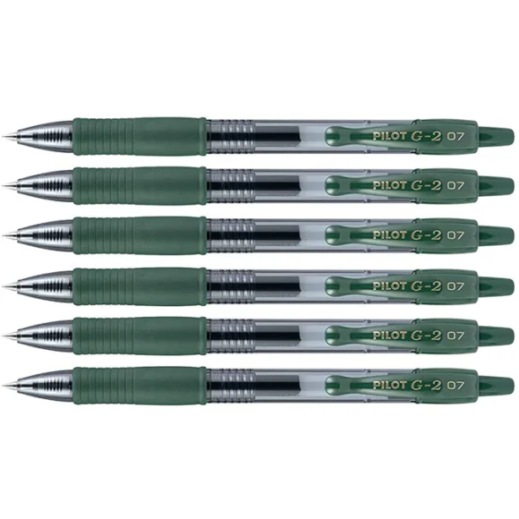 Pilot G2 Hunter Green Fine Point Gel Pen, 0.7 mm, 6/Pack