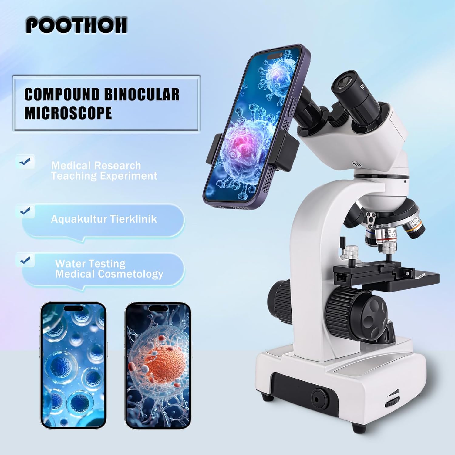 Binocular Compound Microscope 40X-2000X, Research Grade Professional Microscope with Dual Mechanical Stages & Coaxial Coarse/Fine Focus Knobs, Built-in Electronic Eyepieces, Each